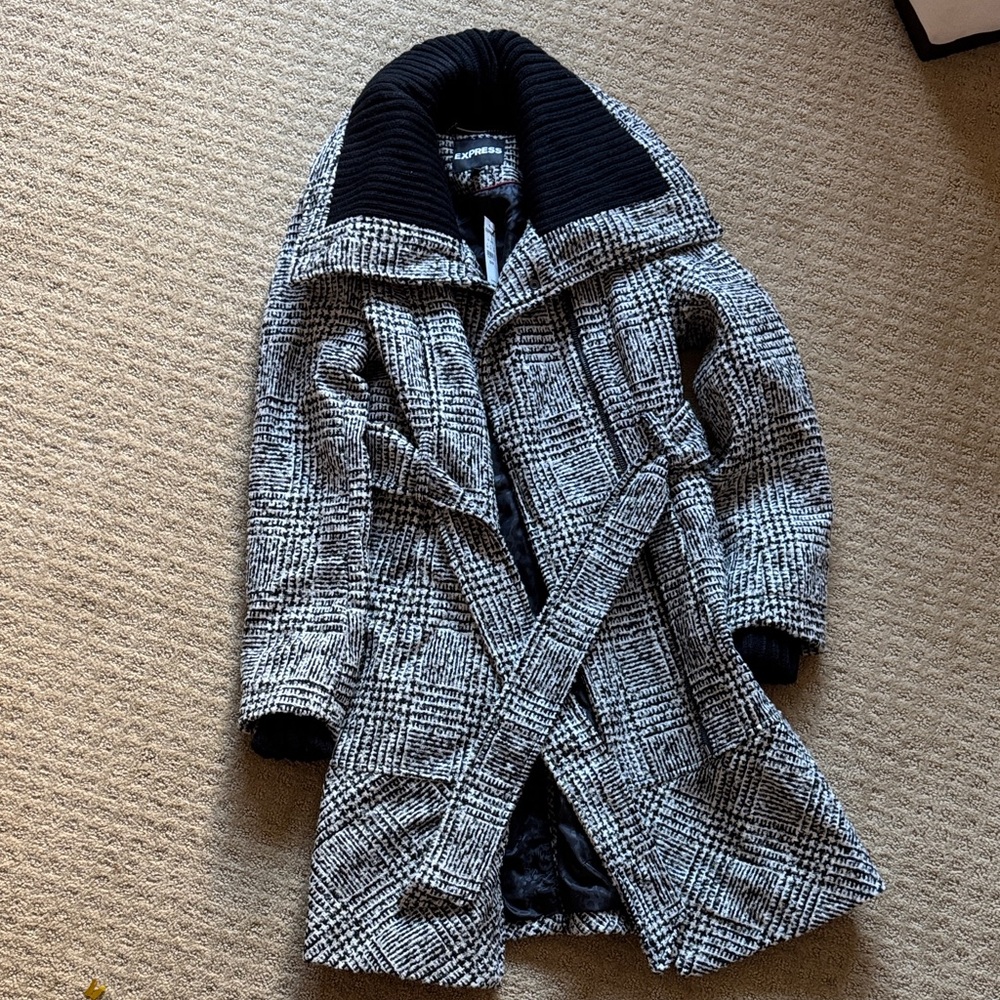 Express Monochrome Checkered Trench Coat